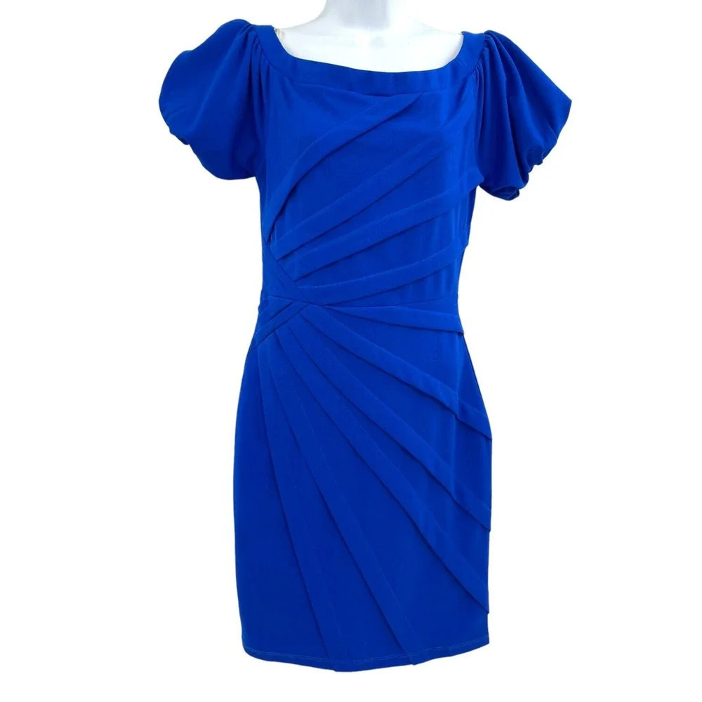 NIKIBIKI Women's Royal Blue Short Sleeve Sheath Dress Back Zip Size Small